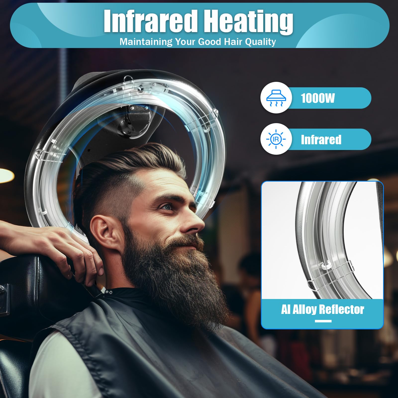 Professional 1000W Orbiting Infrared Hair Dryer with Stand - Salon-Grade Color Processing for Faster Drying & Styling - Perfect for Home & Salon Use