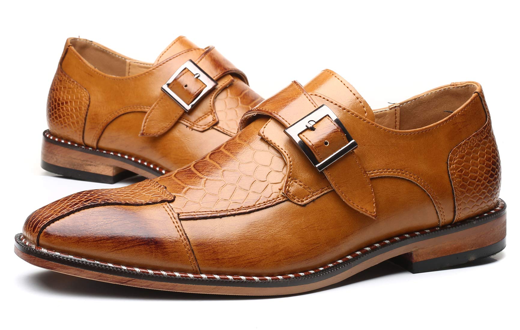 Men's Leather Single Monk Strap Loafers - Slip On Oxford Dress Shoes for Business & Formal Wear | Perfect for Office, Weddings & Special Occasions