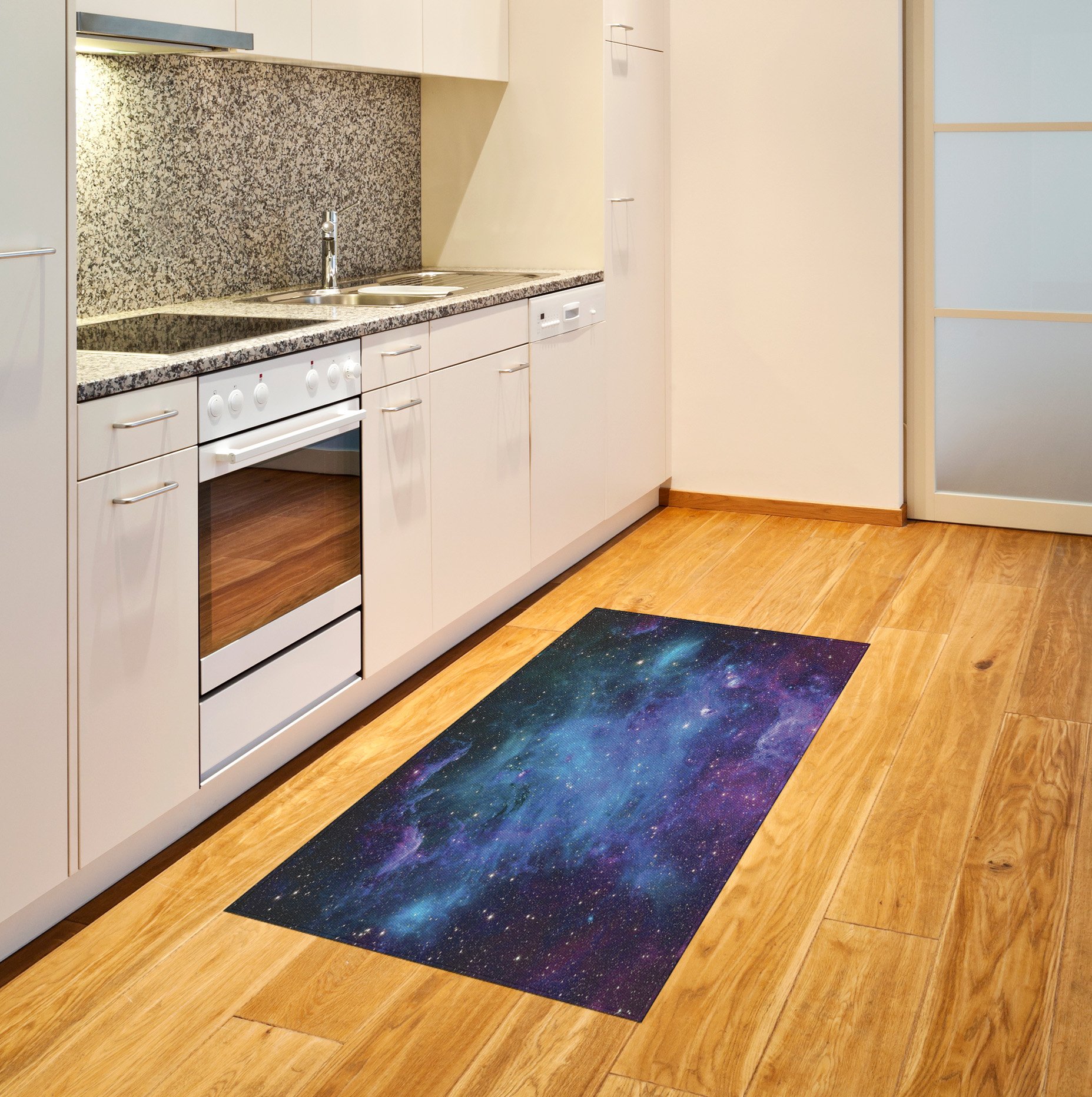 Ambesonne Outer Space Galaxy Rug - Non-Slip Flat Woven Accent Rug with Celestial Stars & Planets Design - 2.6' x 5' Navy Purple Space Themed Rug for Living Room, Bedroom, Dorm - Perfect for Sci-Fi Decor & Astronomy Lovers