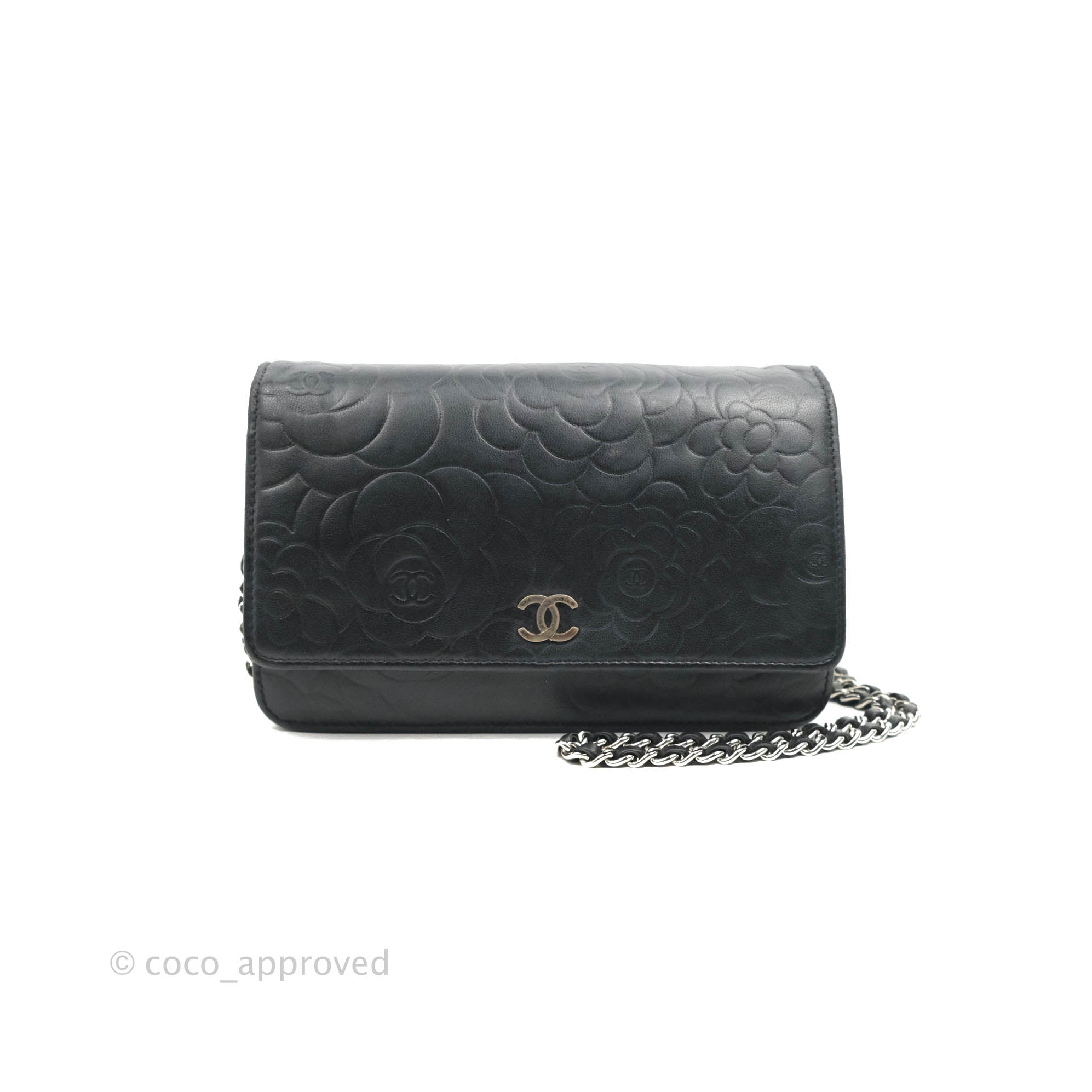 Chanel Camellia Wallet on Chain WOC Black Lambskin Leather with Silver Hardware - Elegant Crossbody Bag for Women, Perfect for Evening Parties & Date Nights