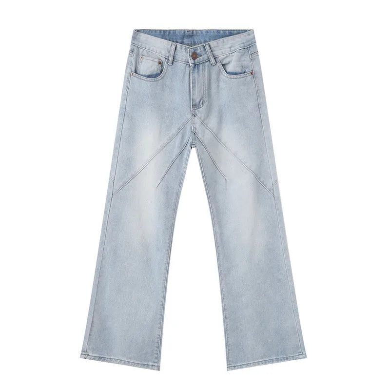 American Style Men's Jeans | Patchwork Design Straight Leg Denim Pants for Men | Wide Leg Casual Male Trousers | Stylish Streetwear (9C6400) | Perfect for Everyday Wear, Urban Fashion & Casual Outings
