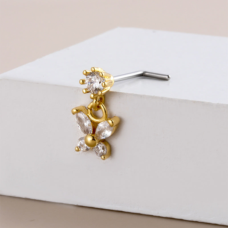 20G L Bend Butterfly Dangle Nose Stud Nostril Ring - Surgical Steel Nose Piercing Jewelry for Women & Men | Perfect for Everyday Wear, Parties & Special Occasions