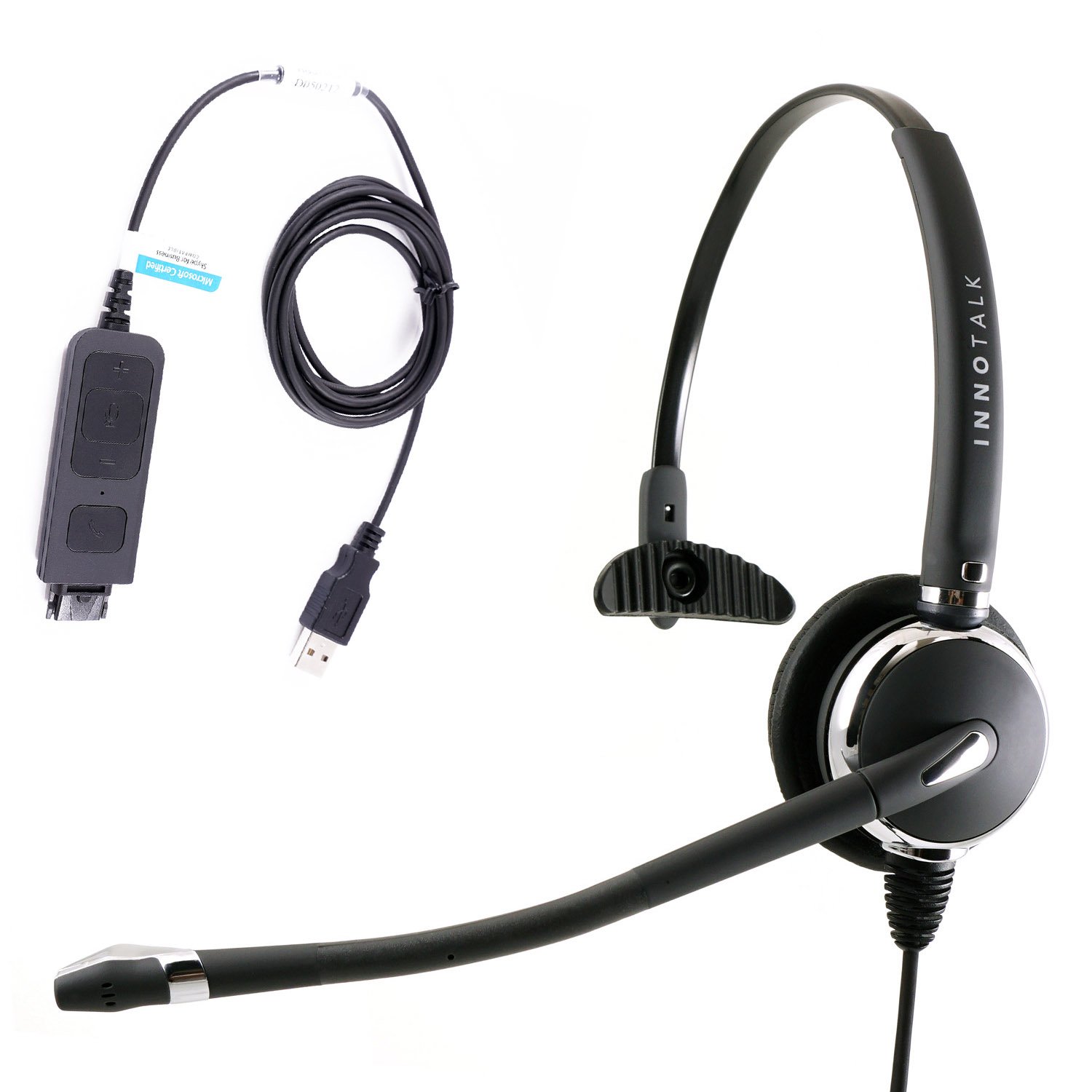 Noise Cancelling USB Headset with Microphone - Plug & Play VoIP Headphones for Call Centers, MS Lync, Skype, 3CX, Bria X-Lite - Compatible with Plantronics Quick Disconnect - Perfect for Remote Work & Online Meetings