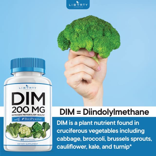 DIM Supplement 200mg with BioPerine - Diindolylmethane Capsules for Estrogen Balance, Menopause Support & Acne Relief - Vegan, Non-GMO - 120 Count - Perfect for Hormone Regulation & Skin Health