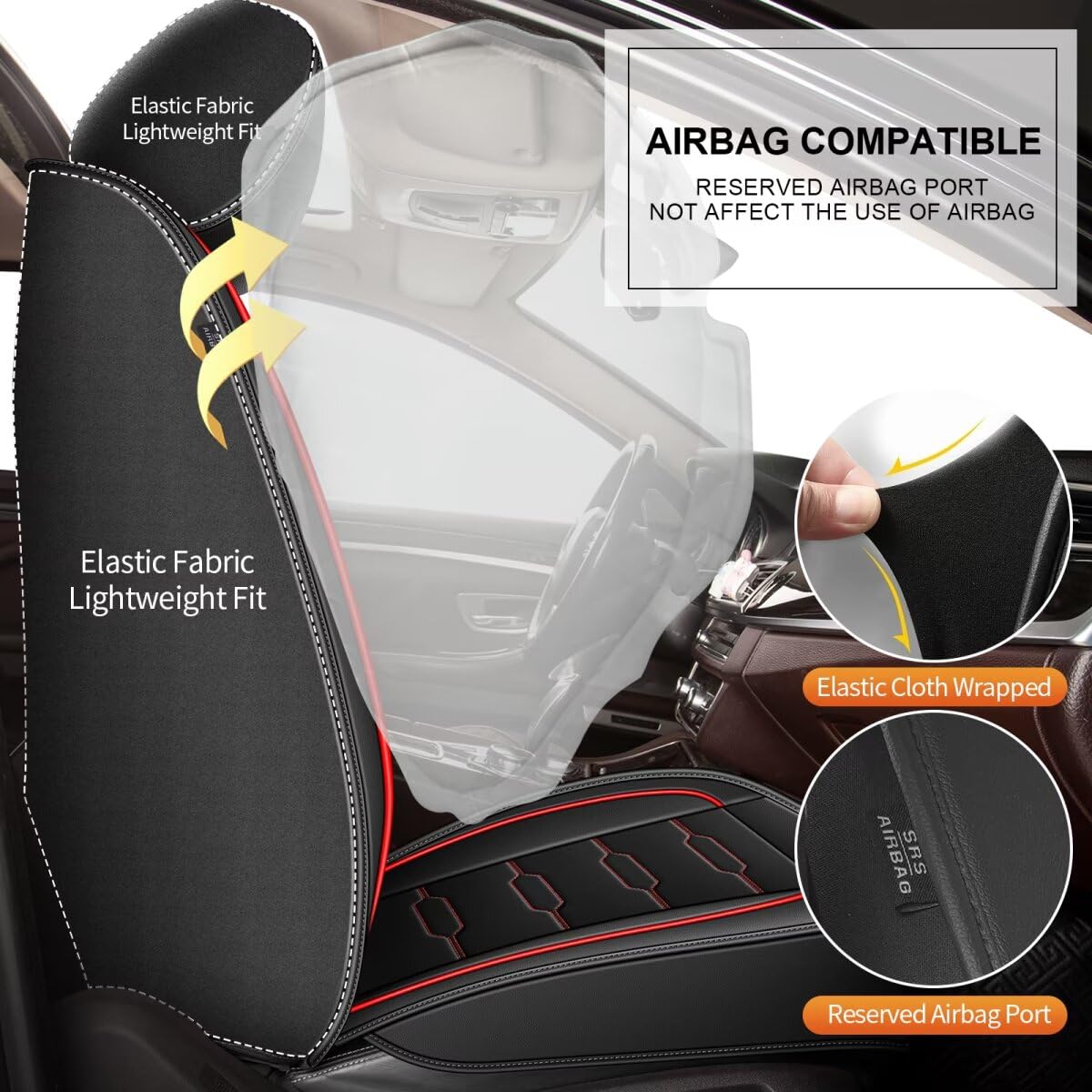 Premium Faux Leather Car Seat Covers for 2009-2025 Nissan Altima - Custom Fit, Airbag Compatible, Waterproof 5-Piece Set (Black & Red) - Perfect for Family Road Trips, Daily Commutes & Car Protection