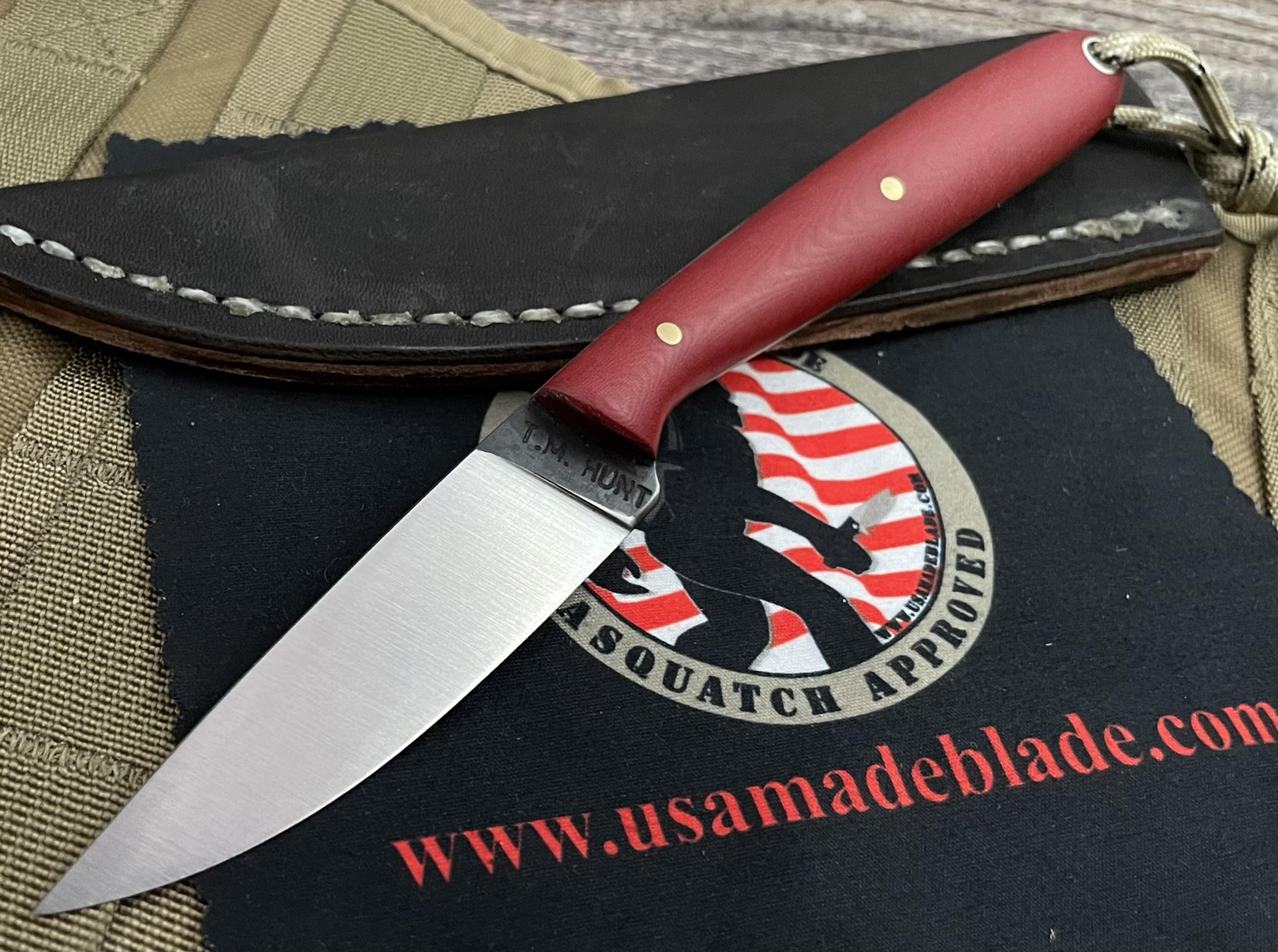Premium T.M. Custom Bird & Trout Hunting Knife - O1 Tool Steel Blade with Red Micarta Handle - Perfect for Outdoor Adventures, Camping & Fishing