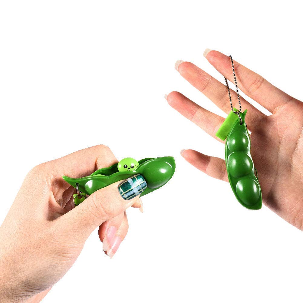 Edamame Keychain Fidget Toy - Squeeze Stress Relief Bean Keyring, Cute Soybean Sensory Toy for Anxiety & ADHD (3 Pack) - Perfect for Office, Car, School & Travel Stress Relief