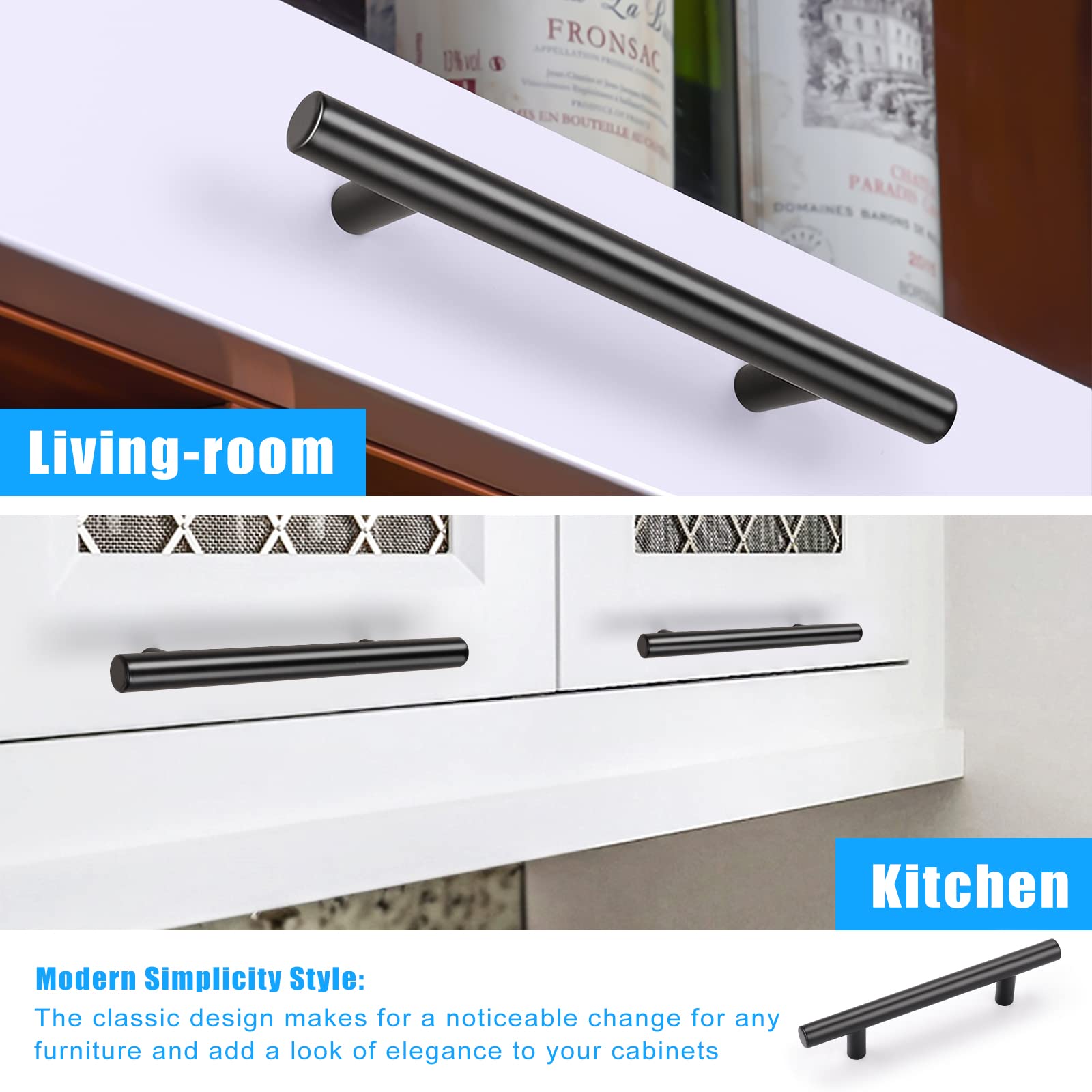 KNOBWELL 5-Pack Black Cabinet Pulls 3.75