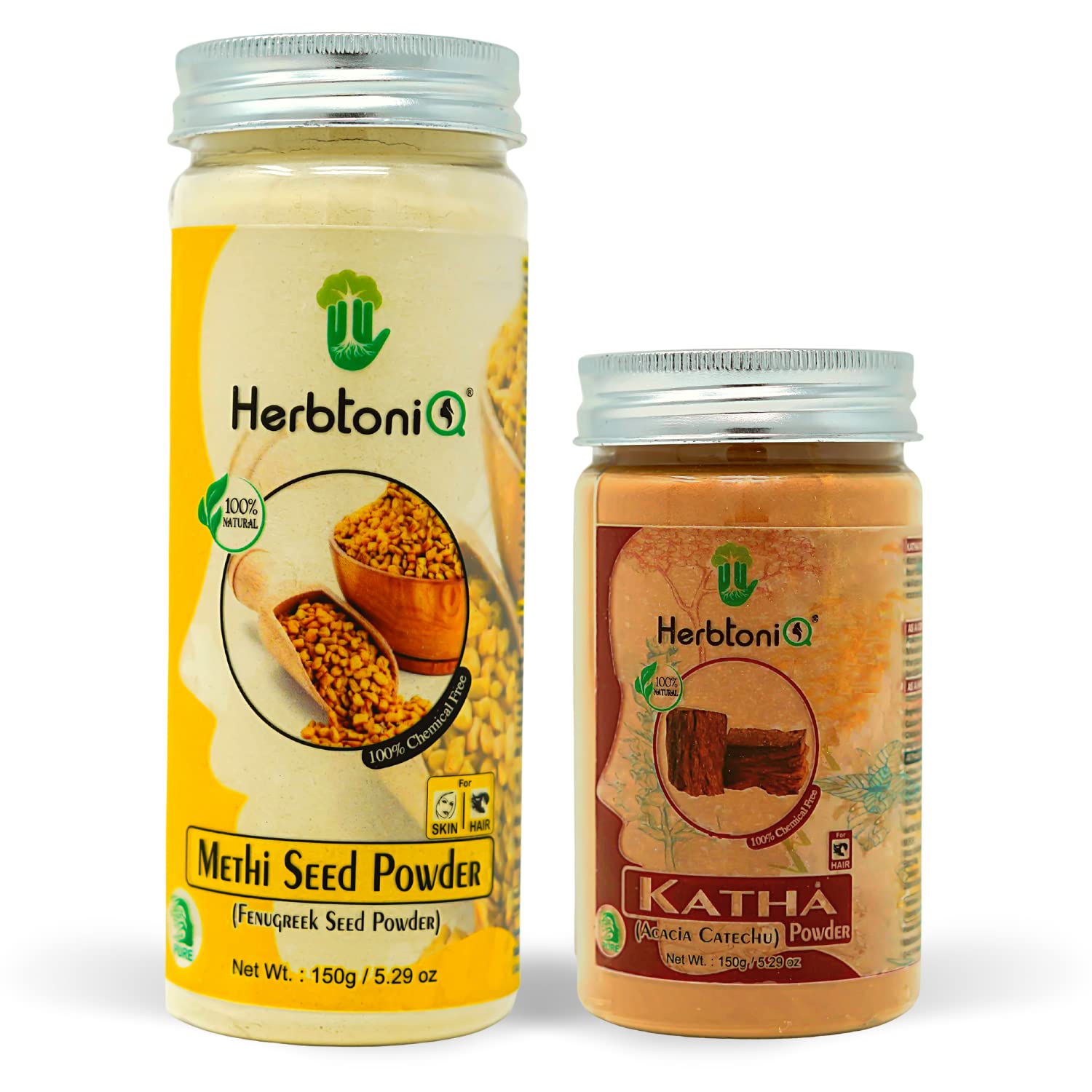 HerbtoniQ 100% Natural Methi (Fenugreek) & Katha Powder - Anti Dandruff Treatment for Frizzy, Damaged Hair Repair | Intensive Hair Care Pack (300g) | Perfect for Dry Scalp & Split Ends Treatment at Home