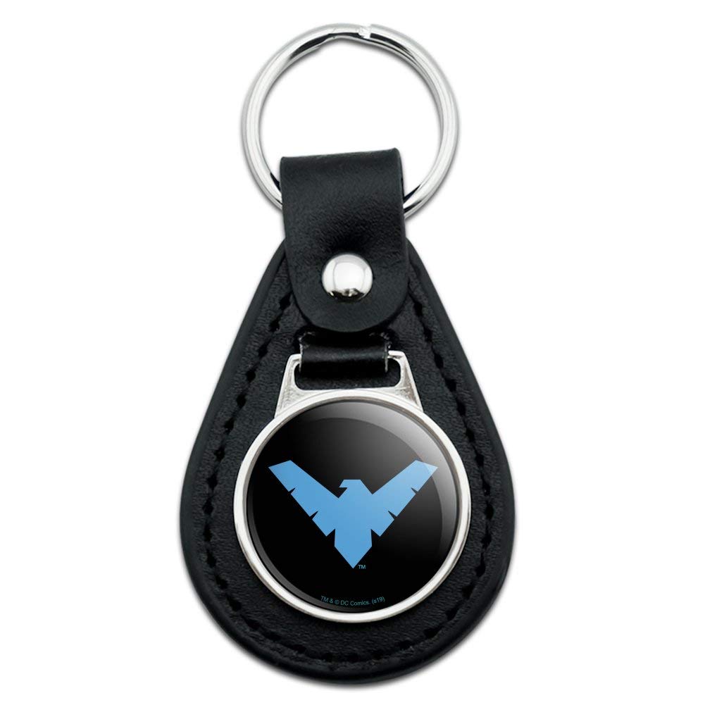 Batman Nightwing Logo Keychain - Genuine Black Leather Superhero Keyring for Fans, Collectors & Gifts | Perfect for Cosplay, Comic Con & Batman Merchandise