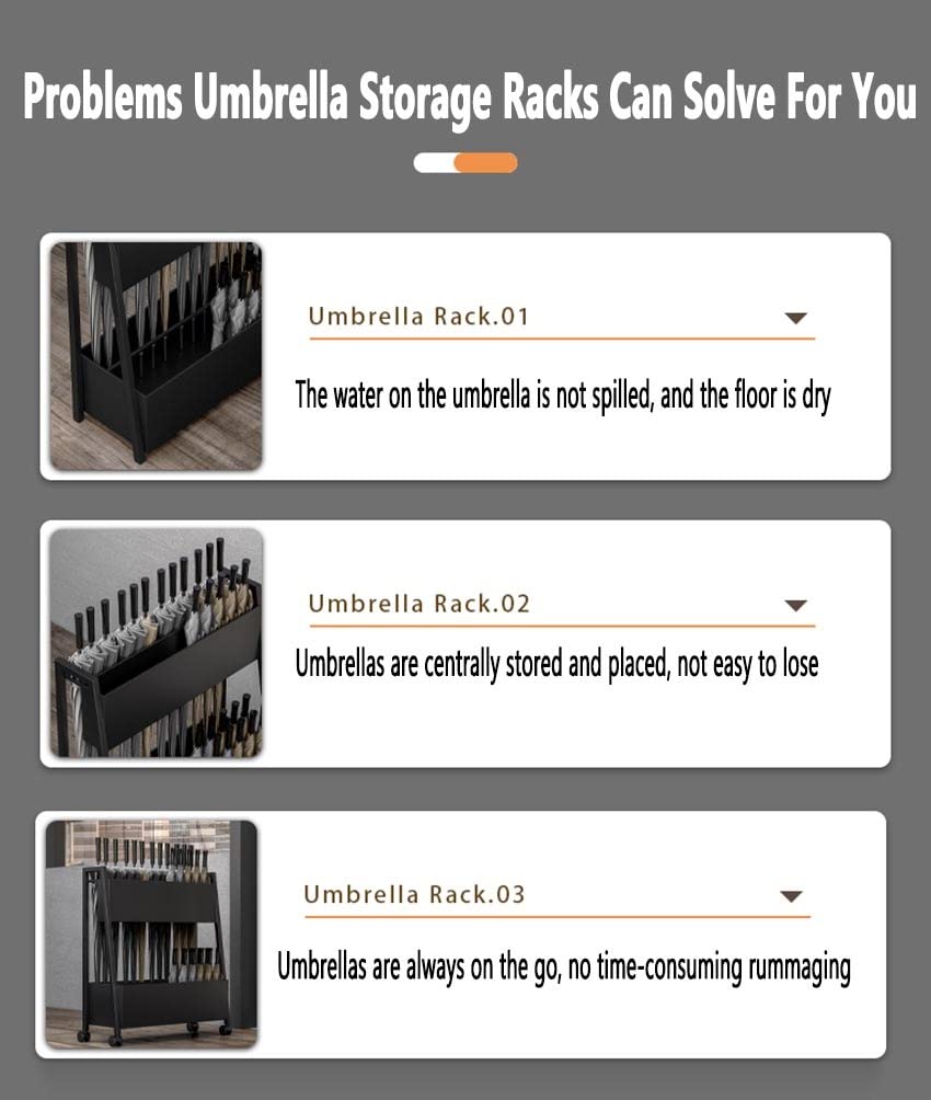 Large Capacity Commercial Umbrella Stand Holder - Heavy Duty Metal Umbrella Rack for Hotels, 4S Shops, Shopping Malls & Schools (48x26x58cm, Black) - Indoor/Outdoor Waterproof Umbrella Storage Solution for Entryways, Lobbies & Public Spaces