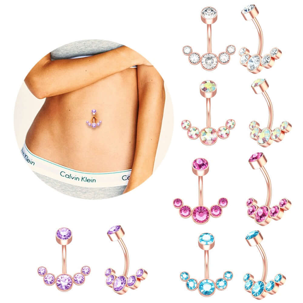 Czech Diamond Navel Ring - Premium 316L Surgical Steel Belly Button Ring | WH6012 for Body Piercing Jewelry & Belly Dance Accessories