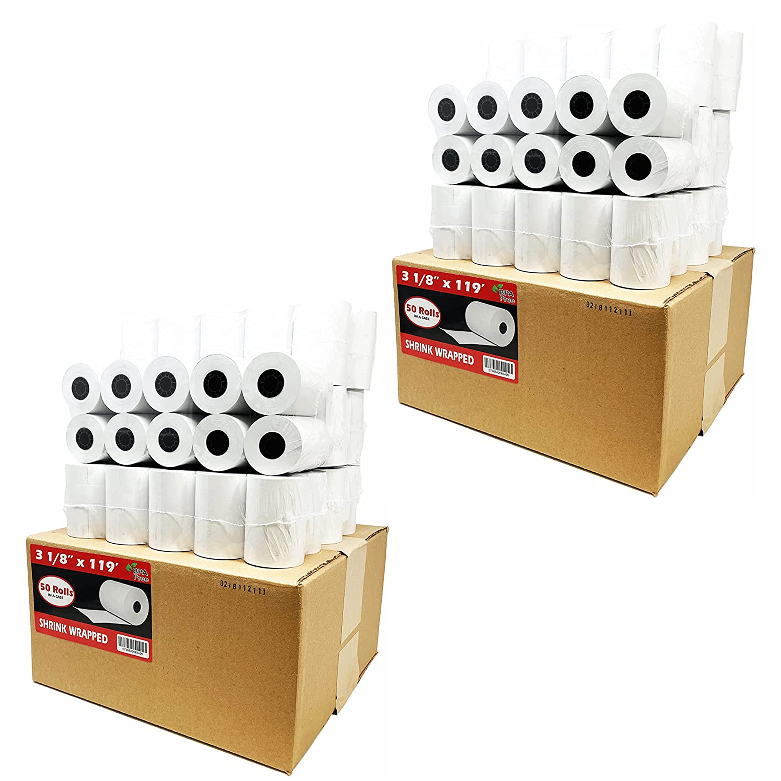BPA Free Thermal Paper Rolls - 3 1/8 x 119 Size (2 Cases, 100 Rolls) Compatible with First Data FD100 FD200 FD300 & CT-S810 POS Systems | Ideal for Receipt Printing in Retail Stores, Restaurants & Cash Registers