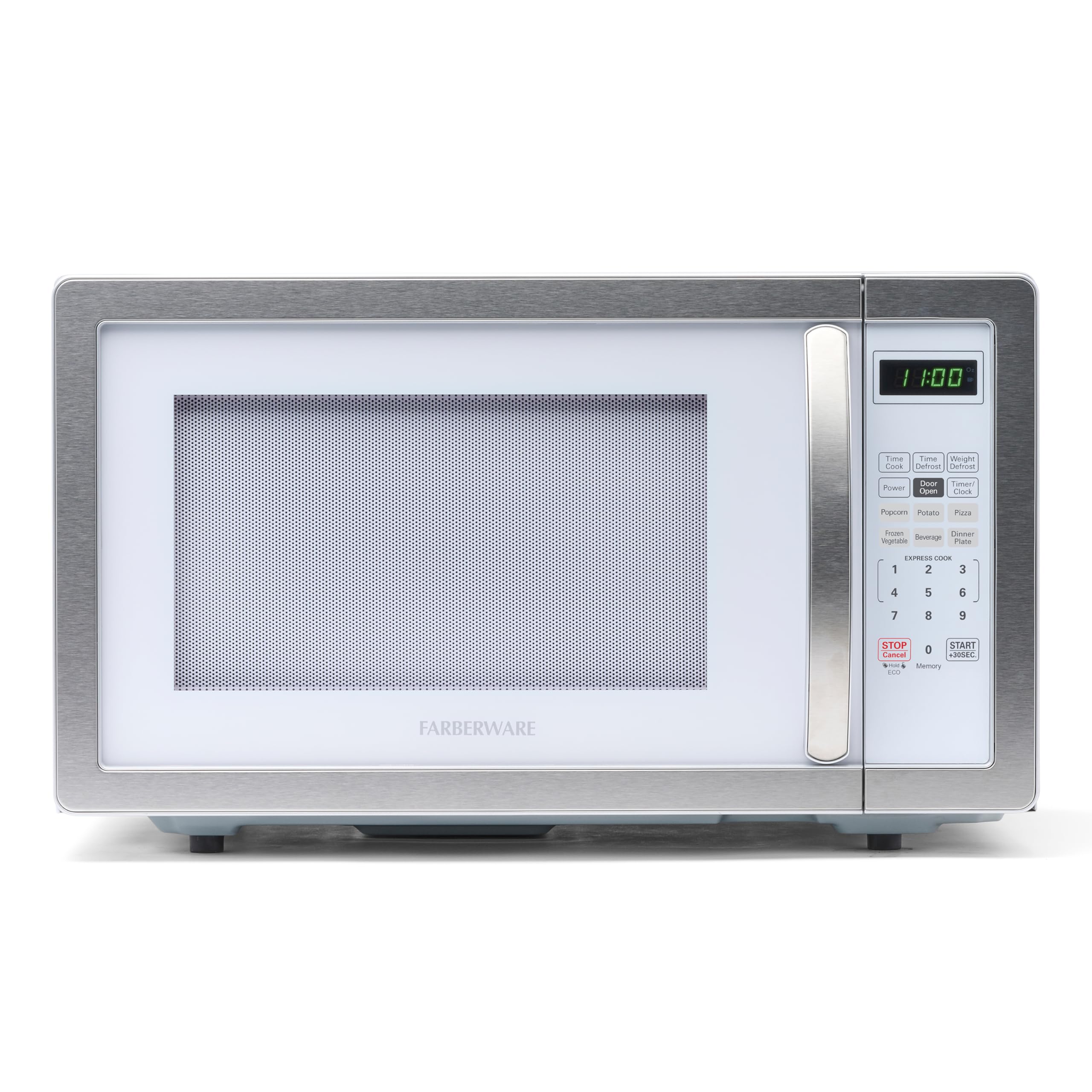 Farberware 1.1 Cu Ft 1000W Countertop Microwave Oven with LED Lighting & Child Safety Lock - Compact White Microwave for Small Kitchens, Apartments, Dorms - Easy Clean Interior for Quick Meals & Snacks