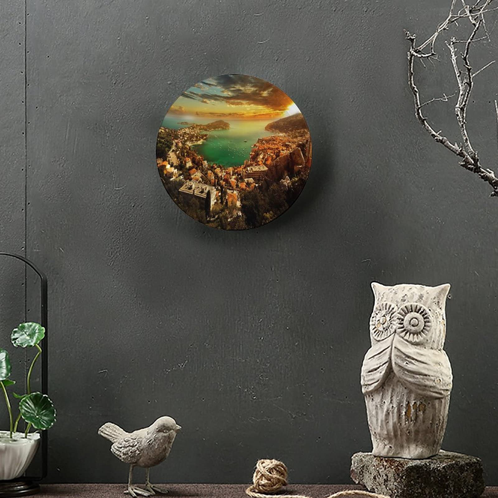 Monaco Monte Carlo Sunset Ceramic Decorative Plate - 8 Inch Hand-Painted Cityscape Dish for Home & Kitchen Decor, Housewarming Gift | Perfect for Wall Display, Table Centerpiece, or Unique Gift Idea