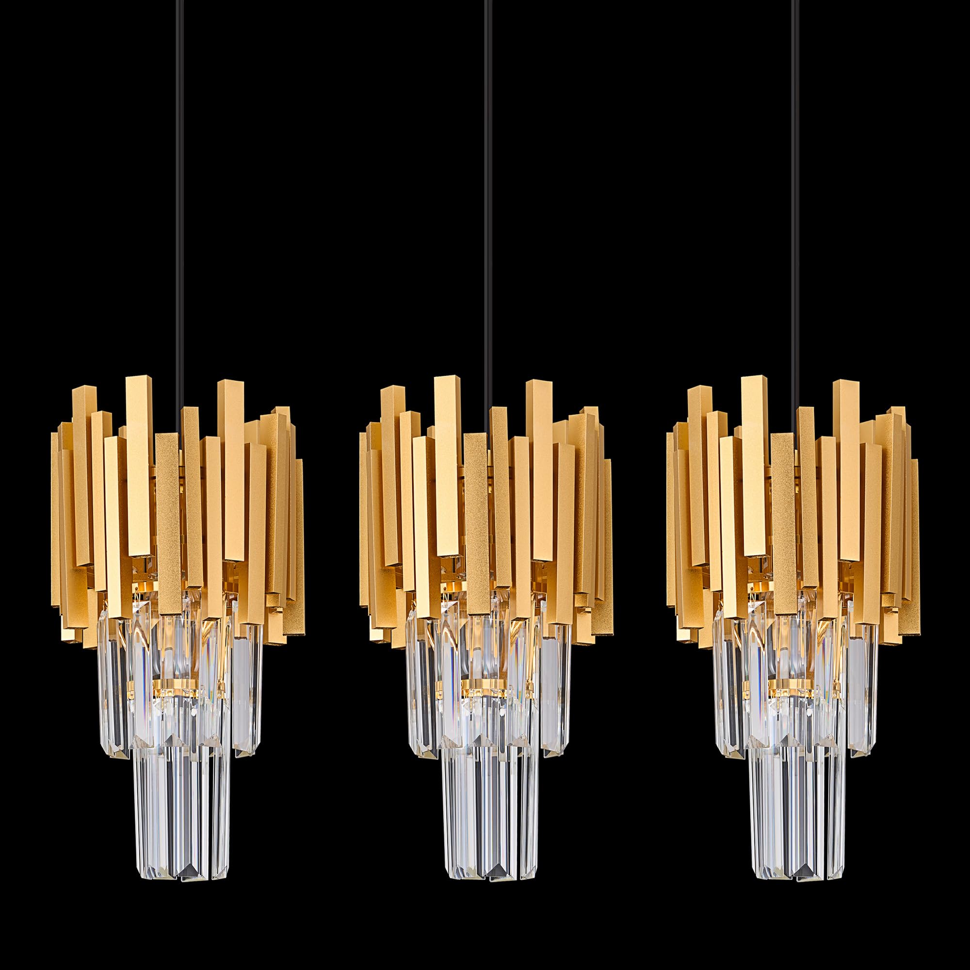 Luxury Gold Crystal Pendant Light - Modern Mini Chandelier for Dining Room, Bedroom, Kitchen & Living Room - Elegant Ceiling Lighting Fixture Set of 3 - Perfect for Home Decor, Wedding & Restaurant Ambiance