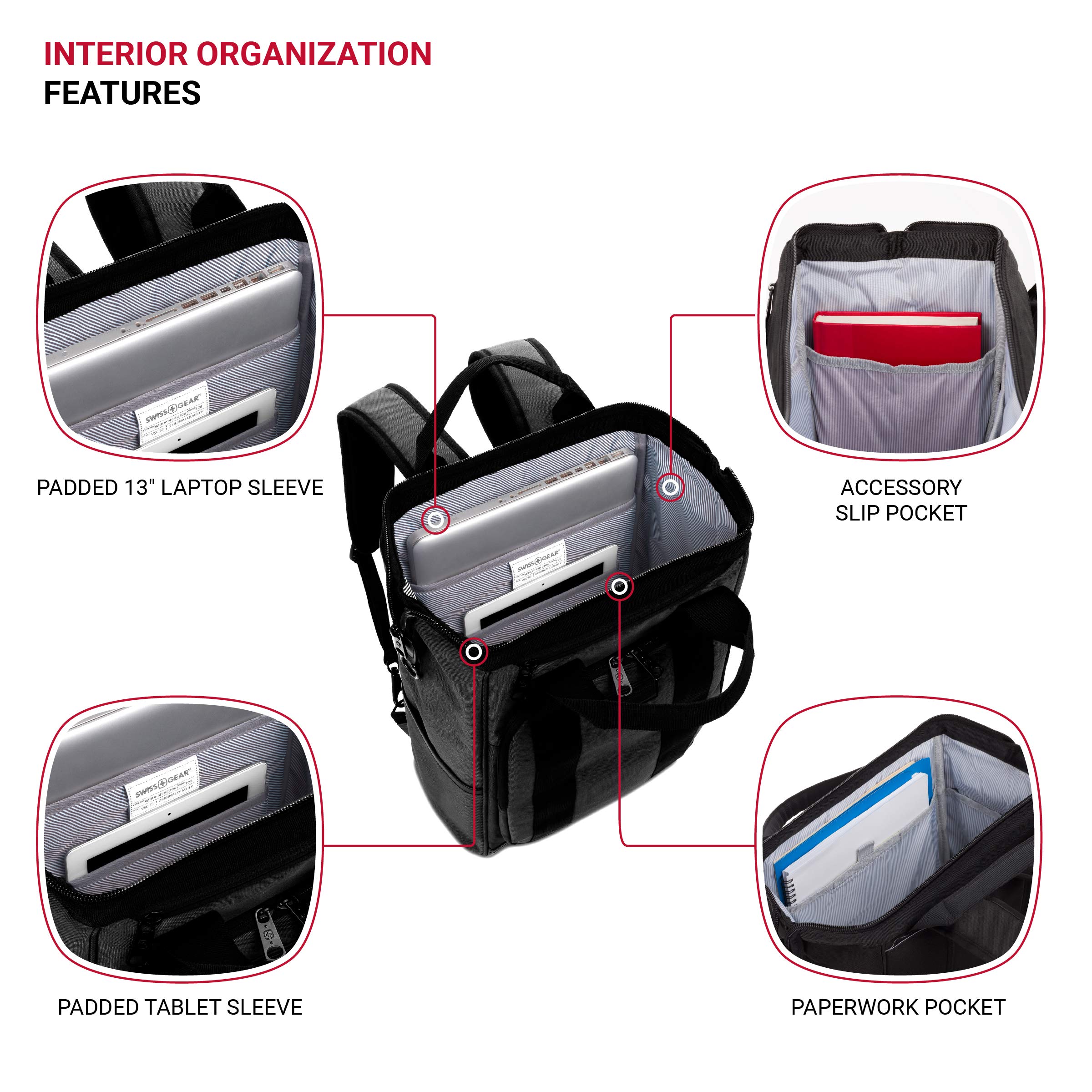 SwissGear 3577 16-Inch Laptop Backpack for Men & Women - Durable Black Computer Bag with USB Charging Port - Perfect for Work, School, Travel & Business Trips
