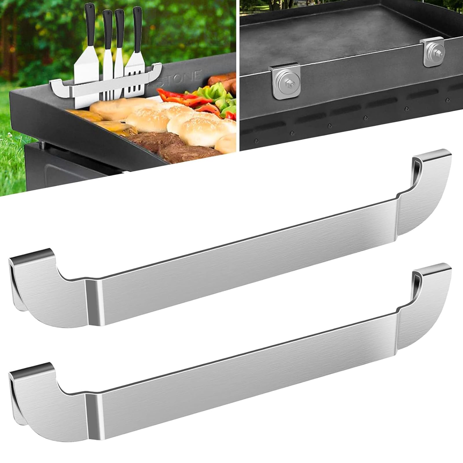 10 Inch Magnetic Spatula Holder - Stainless Steel Grill Tool Rack for Blackstone Flat Top Griddle & BBQ Accessories (2 Pack) - Perfect for Outdoor Cooking, Camping & Backyard Grilling