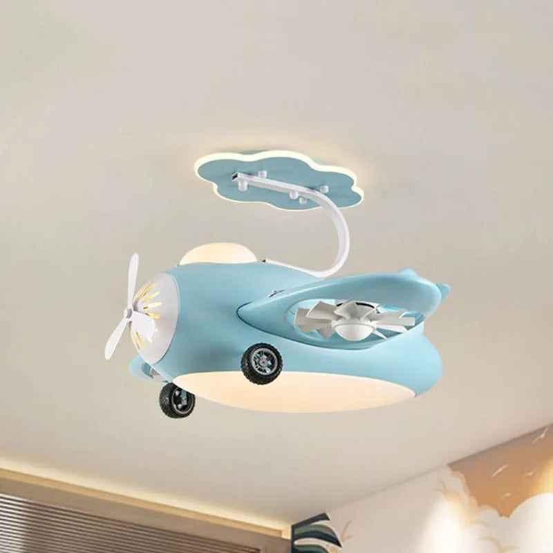 Kids Airplane Ceiling Fan Light - Remote Control LED Night Light for Children's Bedroom & Nursery Decor