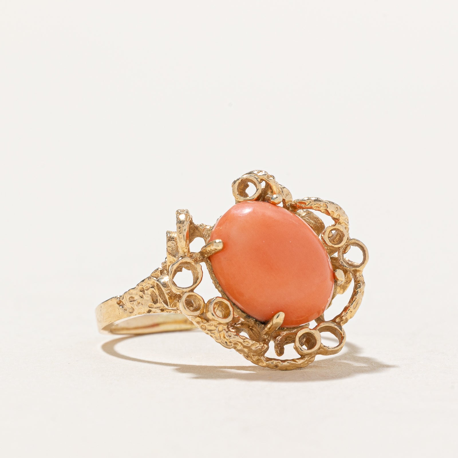 2.25ct Coral Textured Abstract Ring - Size 5.75 | Unique Handmade Jewelry for Women | Perfect for Beach Weddings, Boho Fashion & Gift Giving