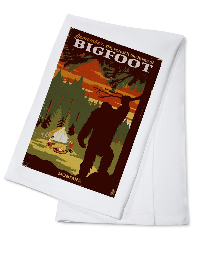 Montana Bigfoot WPA Style 100% Cotton Tea Towel - Decorative Hand Towel for Kitchen & Home Decor - Perfect for Rustic Cabin, Farmhouse, or Outdoor Enthusiast Gifts