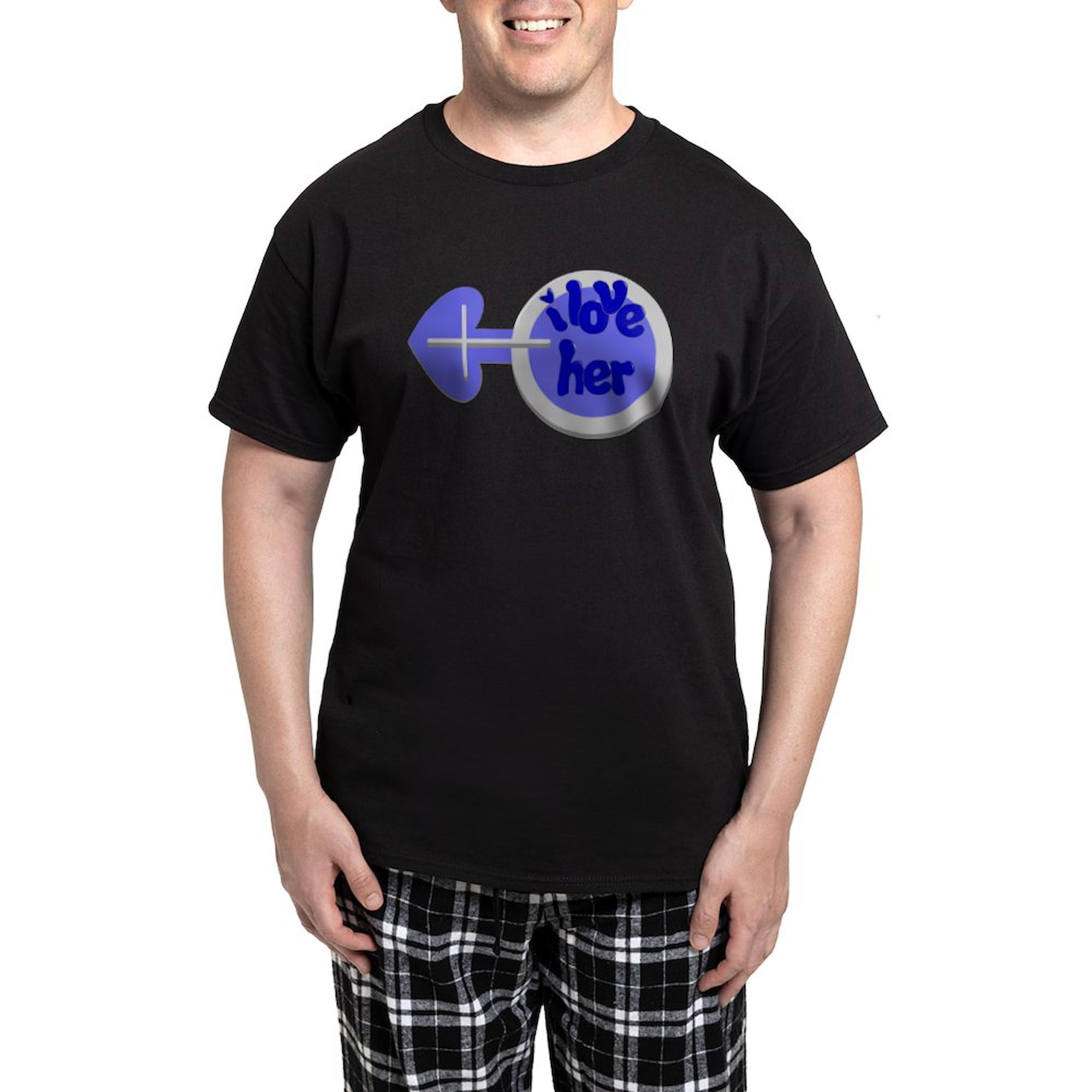 I Love Her Couple Shirt - Men's Dark Checkered Pajama Set 2-Piece Lounge & Sleepwear for Couples - Soft Comfortable Pajamas for Date Nights, Anniversary Gifts and Relaxing at Home