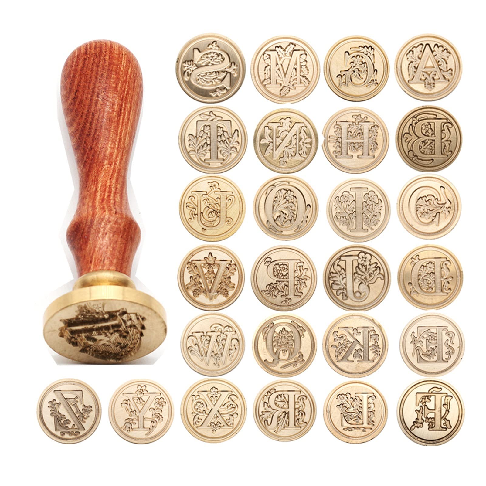 Vintage Wooden Alphabet Stamp Set - 26 Letter Initial Wax Seal Kit for DIY Invitations, Letters & Scrapbooking - Antique Decorative Sealing Wax Stamp Gift for Wedding, Calligraphy & Stationery Lovers