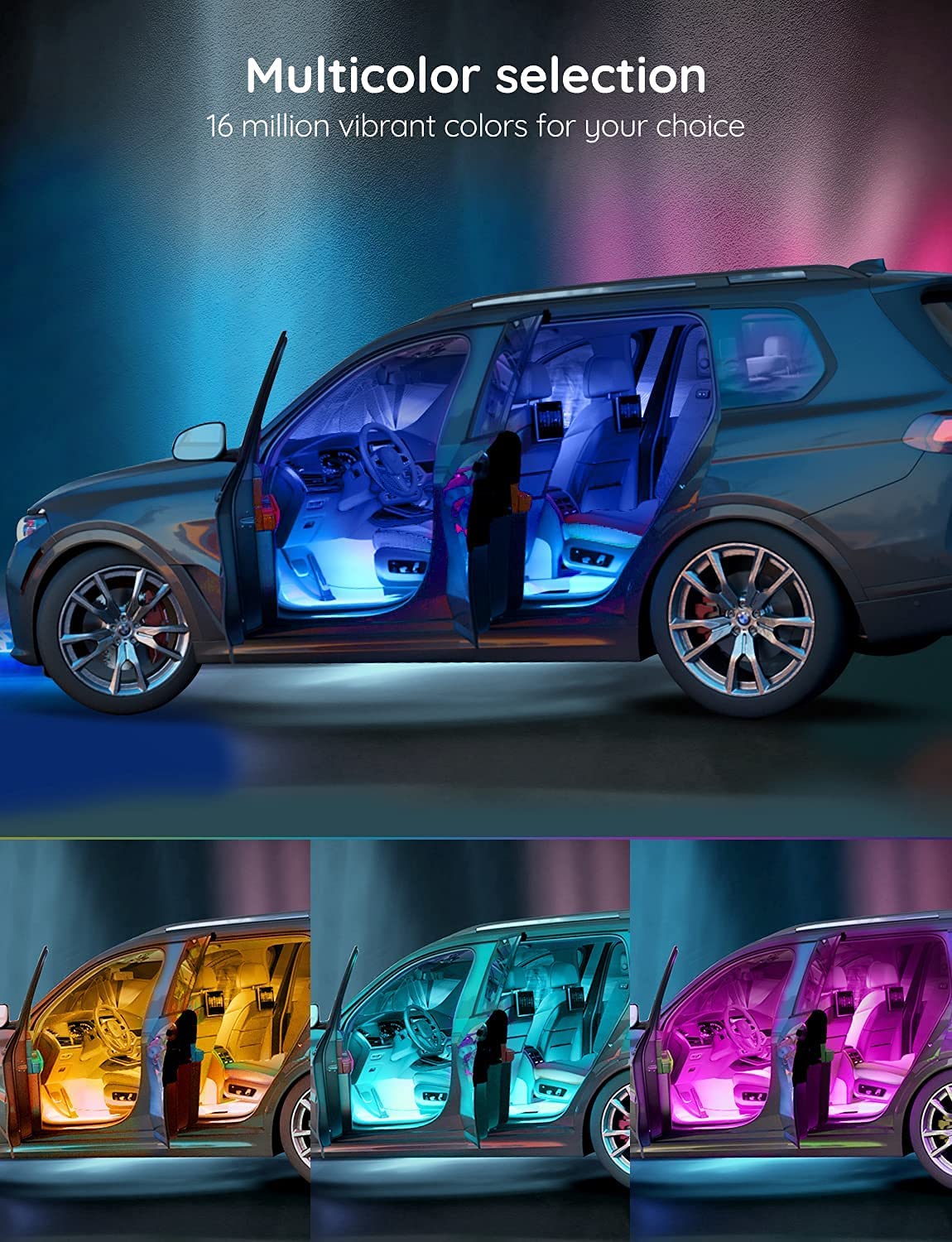Govee Smart Car LED Interior Lights - App Controlled RGB Lights with DIY & Music Sync, 12V 2-Line Design with Car Charger | Perfect for Night Driving, Car Parties & Custom Vehicle Lighting