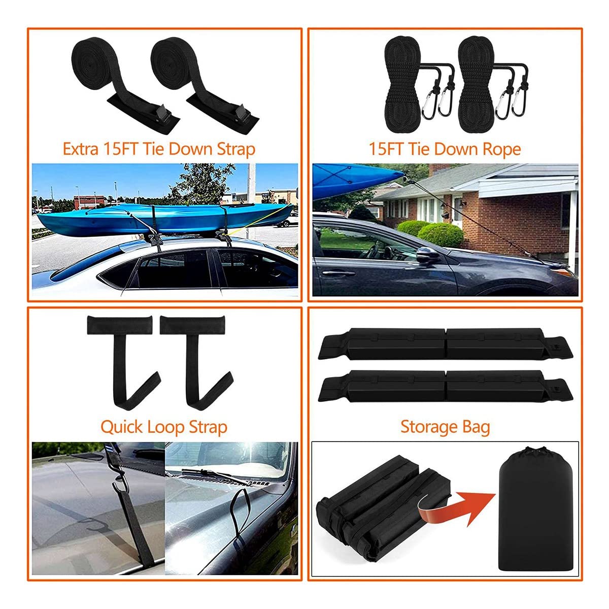 LOZJOKAD Soft Roof Rack Pads for Kayak, Surfboard & SUP - Universal Car Luggage Carrier Accessories | Perfect for Outdoor Adventures, Camping & Water Sports