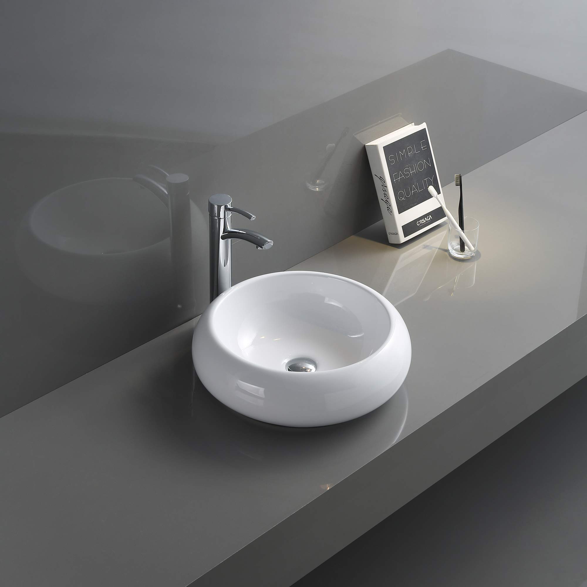 Ruvati 18 Inch White Round Porcelain Vessel Sink - RVB0318 | Above Counter Bathroom Vanity Sink | Modern Ceramic Basin for Powder Room, Guest Bath & Master Bathroom | Small Circular Sink with Elegant Design