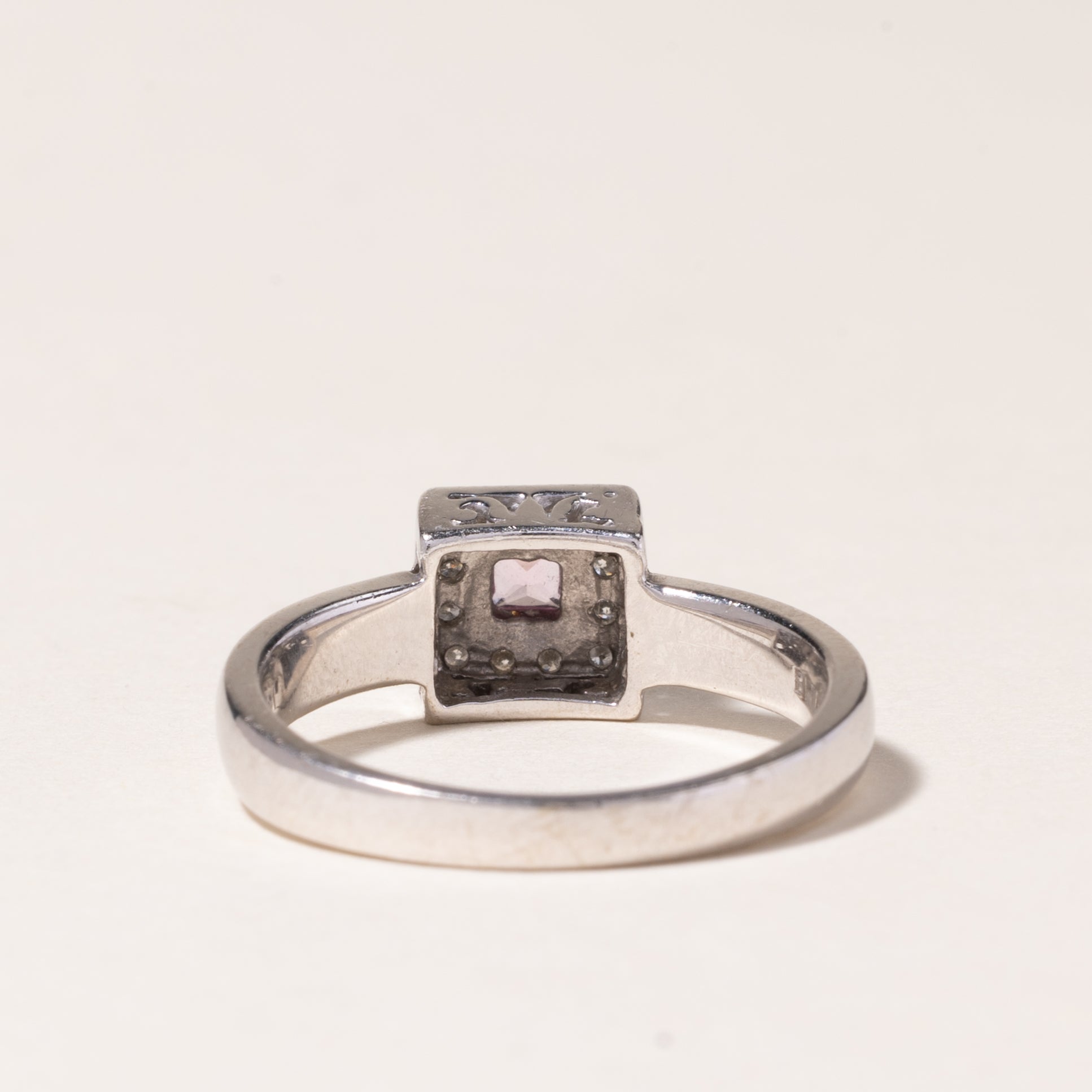 14K White Gold Pink Topaz & Diamond Ring - 0.09ct Center Stone, 0.06ctw Diamond Accents, Size 6.5 | Elegant Engagement, Anniversary or Gift Jewelry for Women