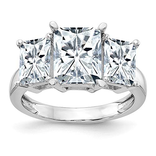 14K White Gold Octagon Radiant Three Stone Engagement Ring for Weddings