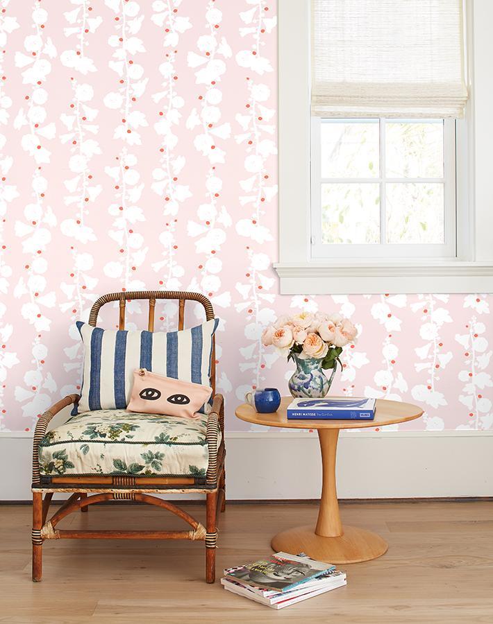 Clare V. 'Hollyhock' Pink Floral Wallpaper - Peel & Stick Removable Wallpaper for Bedroom, Nursery, Living Room Decor