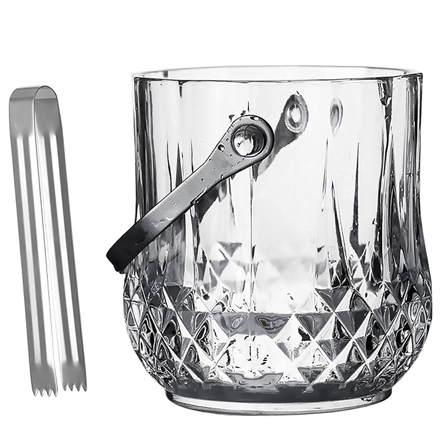 Clear Acrylic Ice Bucket with Stainless Steel Tongs - Perfect for Wine, Champagne & Beer Bottles - Transparent Drink Cooler for Parties, Weddings & Home Bars - Ideal for Chilling Beverages & Entertaining Guests
