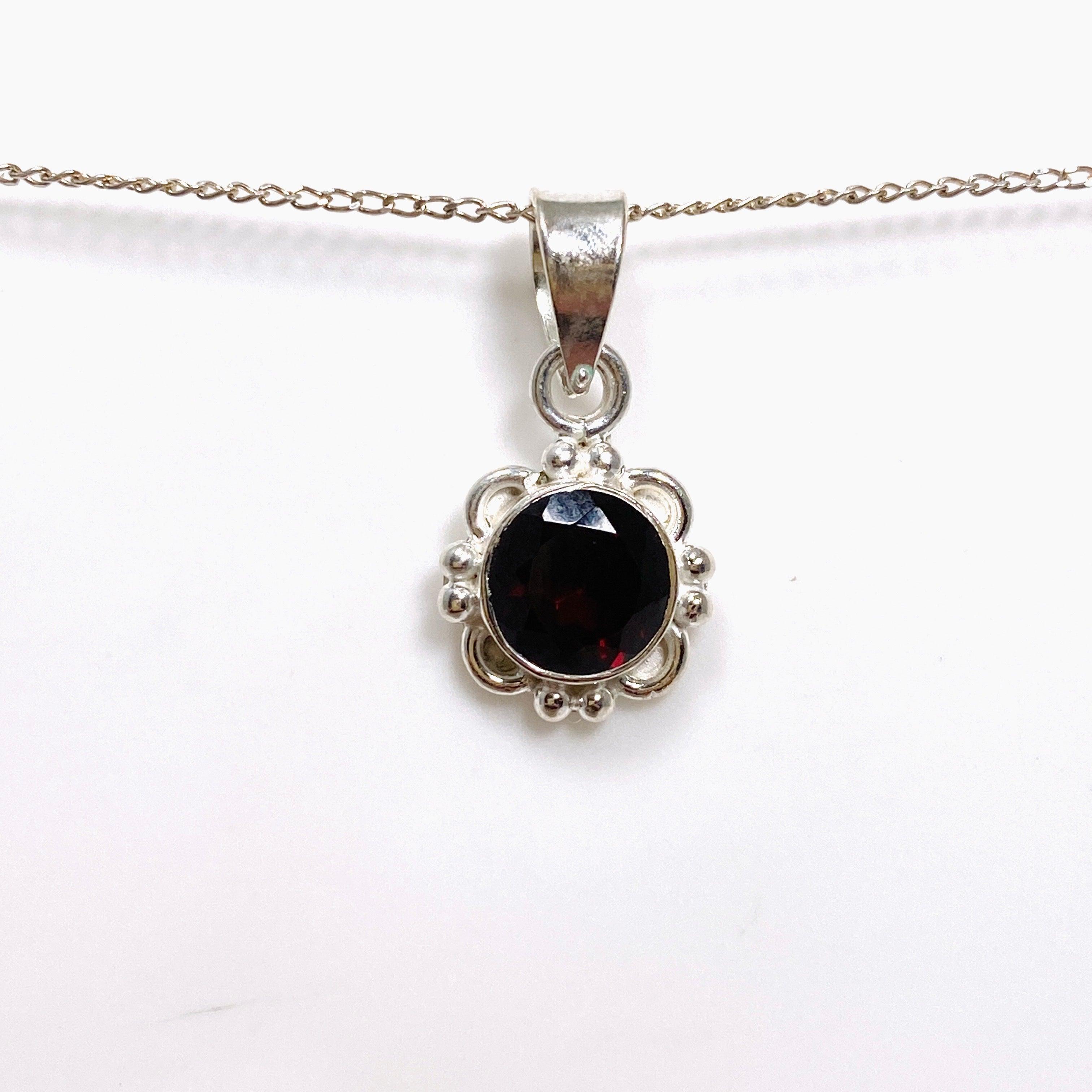 Faceted Gemstone Pendant Necklace - Round Cut Crystal Jewelry with Decorative Setting KPGJ4559 for Women, Gift for Her, Birthday & Anniversary Present