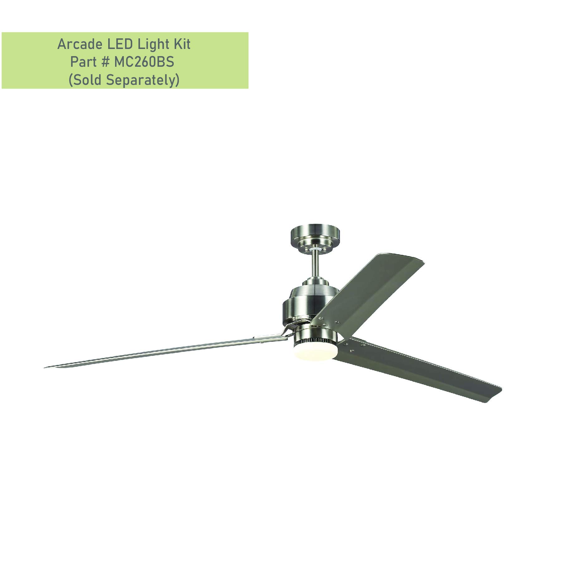 Monte Carlo 3ARR68BS 68 Inch Modern Arcade Ceiling Fan with Remote Control - 3 Silver Blades, Brushed Steel Finish - Perfect for Living Room, Bedroom, and Outdoor Patio