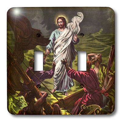 3D Rose Jesus Walks on Water Double Toggle Switch Cover - Religious Decor for Home, Office & Church - Perfect for Light Switches & Electrical Outlets