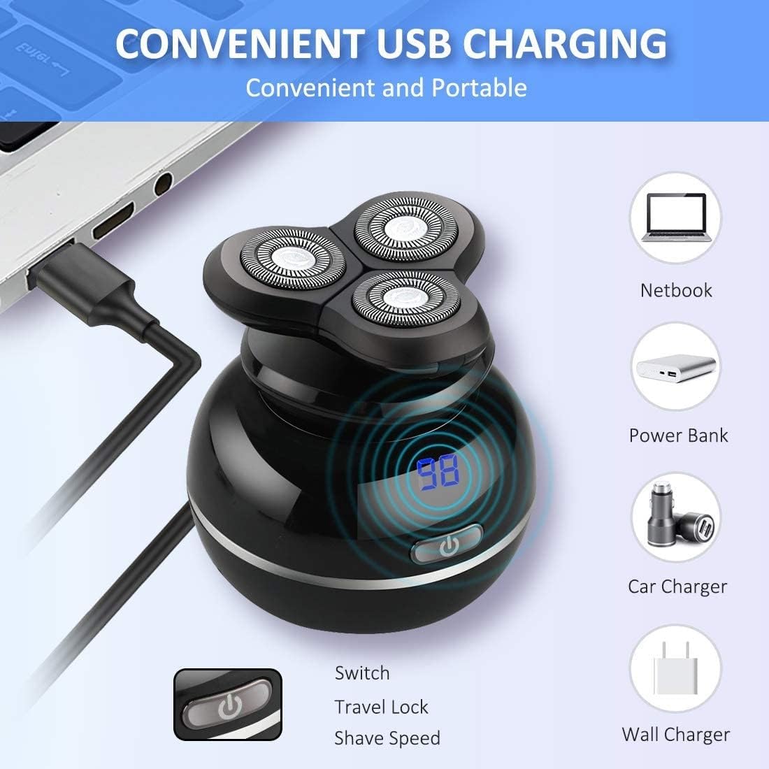 5-in-1 Electric Shaver for Bald Men & Beard Trimmer - Waterproof Men's Grooming Kit with Nose Trimmer, Hair Clipper & Face Brush - Perfect for Head Shaving, Beard Styling & Travel Grooming