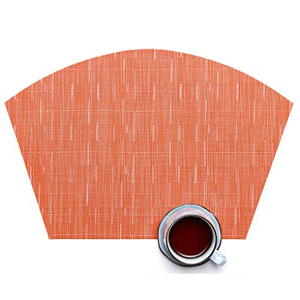 SIUONI Set of 4 Woven Vinyl Wedge Placemats - Heat Resistant PVC Table Mats, Non-Slip Dining Table Pads for Kitchen & Restaurant - Orange (Perfect for Holiday Dinners, Family Gatherings & Everyday Use)