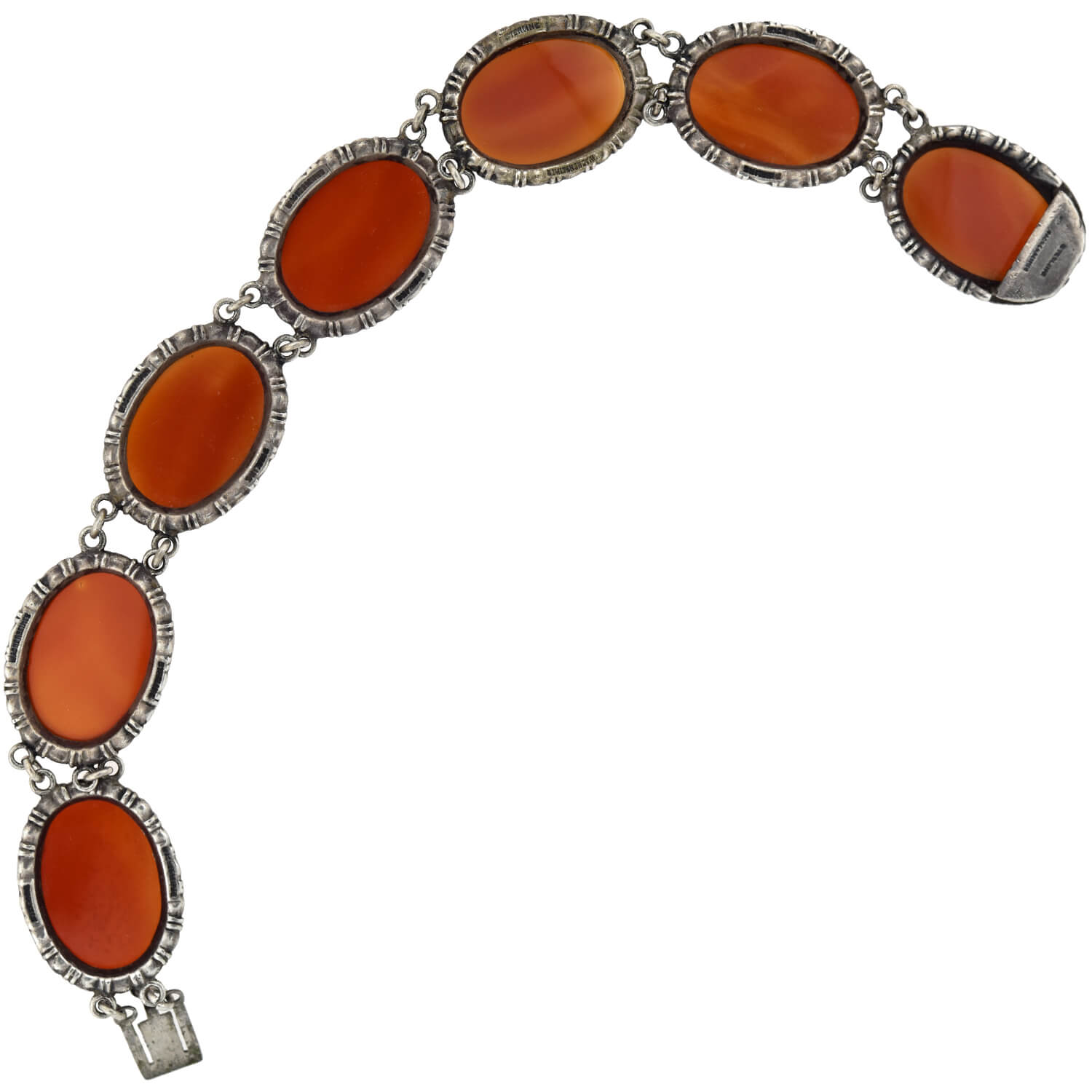 Wachenheimer Art Deco Sterling Silver Carnelian Link Bracelet - Vintage Jewelry for Women, Elegant Gift for Special Occasions