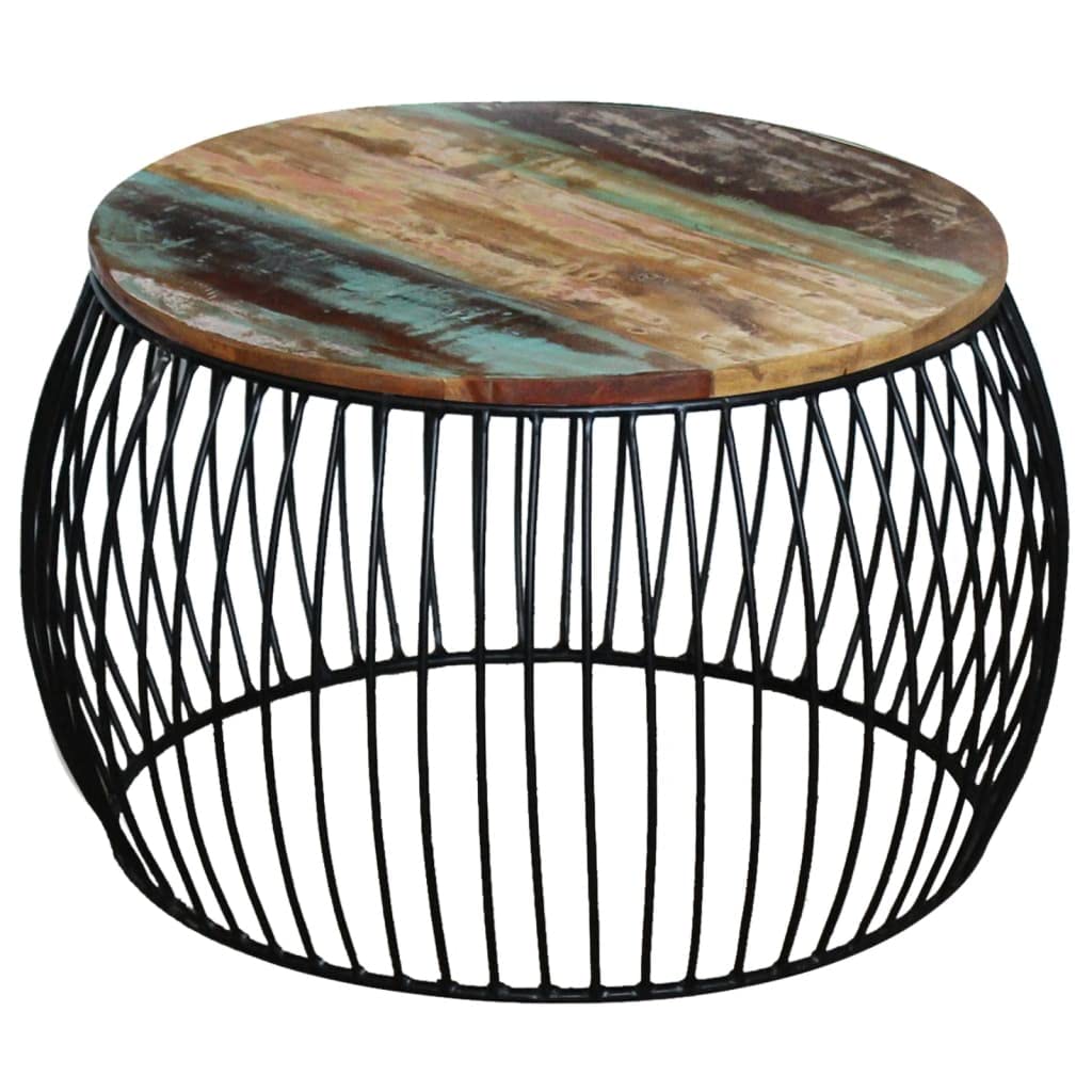 Solid Reclaimed Wood Round End Table - 26.8