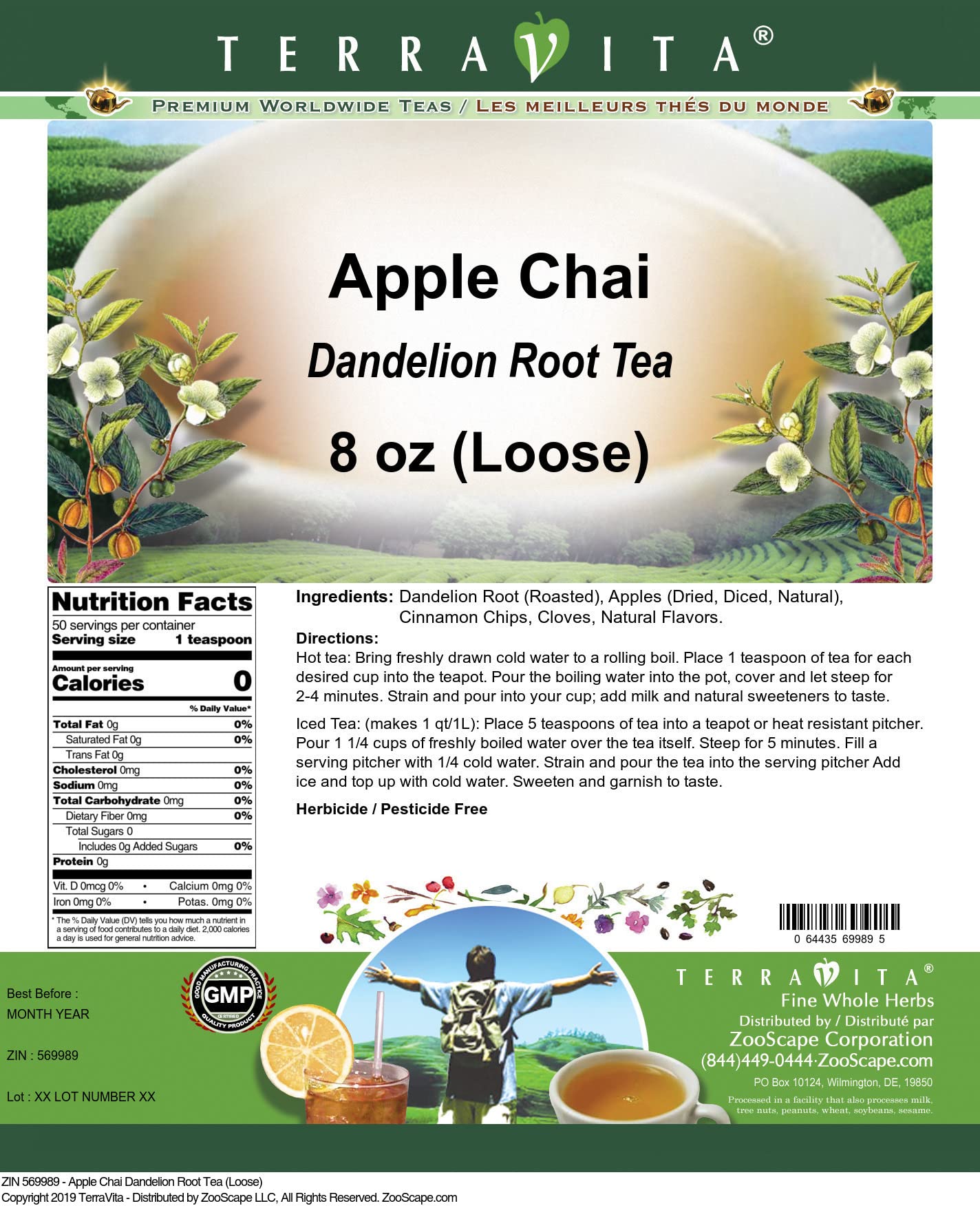 Organic Apple Chai Dandelion Root Loose Leaf Tea - 3 Pack (8 oz Each, ZIN: 569989) for Relaxation & Detox - Perfect for Afternoon Tea Time & Wellness Rituals