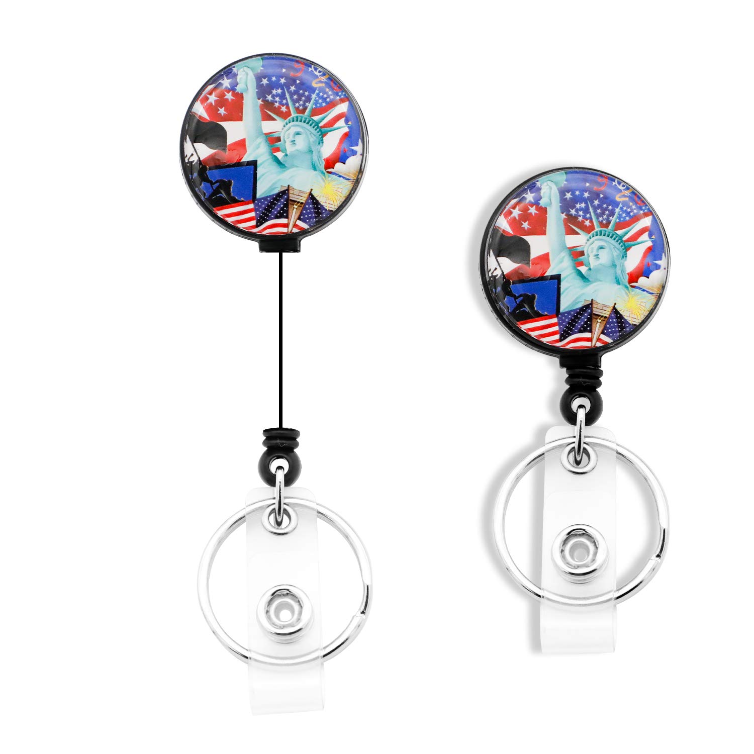 USA Flag Badge Reel - Retractable ID Card Holder with Alligator Clip | Patriotic American Flag Name Tag for Nurses, Teachers & Office Workers | RB-Flag ZY1