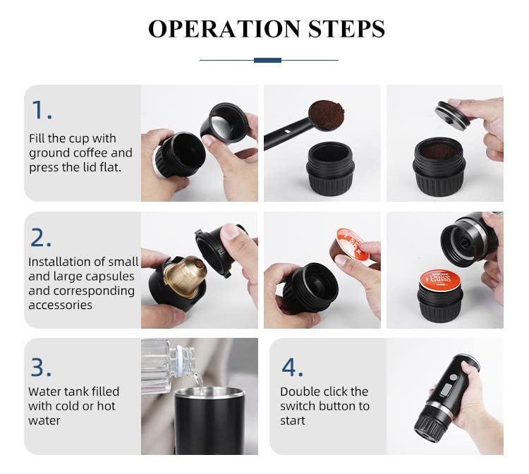Rainfox Portable Espresso Machine for Coffee Ground & Capsules - Compact Travel Coffee Maker for Car, Camping, Home, Office & RV - Perfect for Road Trips, Outdoor Adventures & Daily Brewing (Model CM01H)