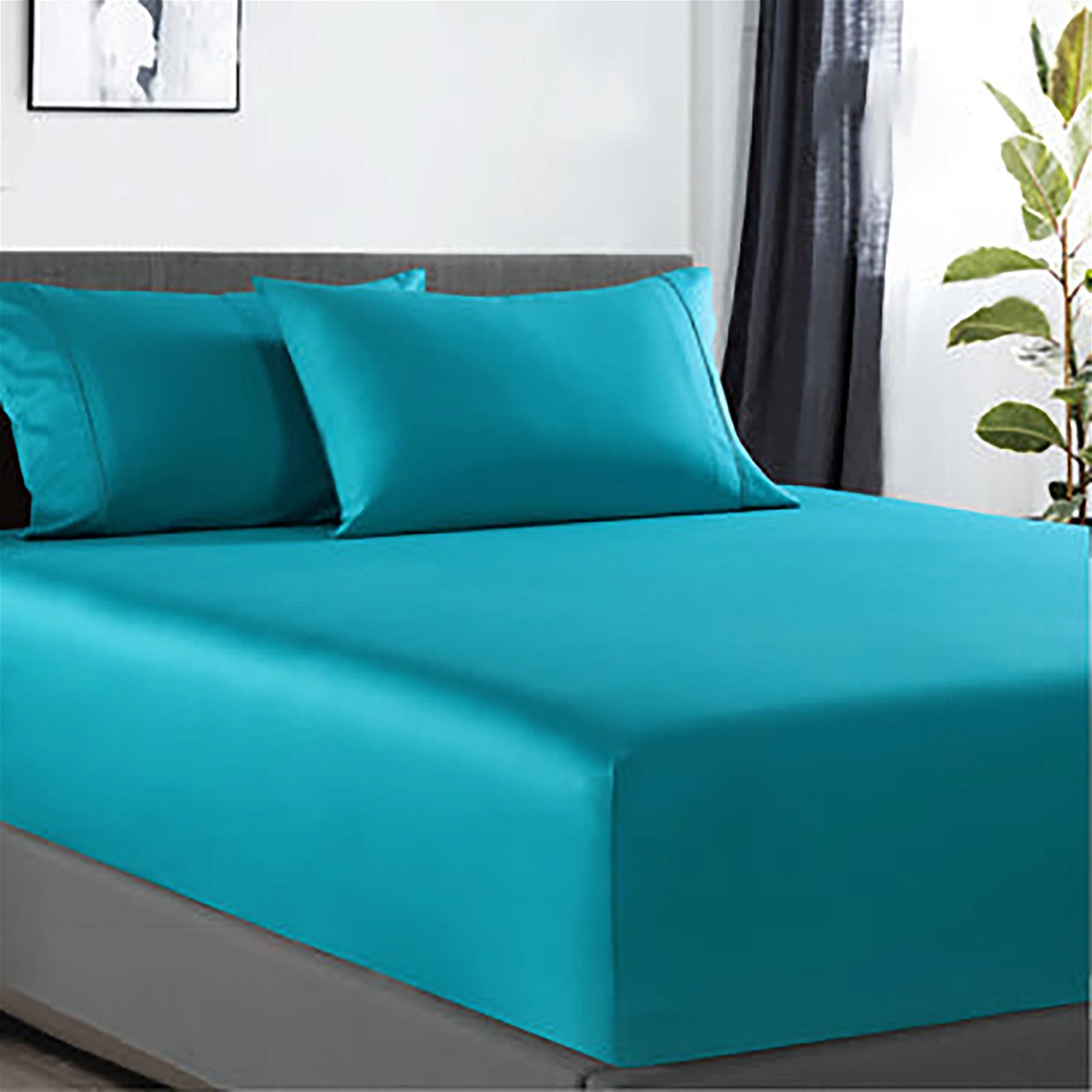 400 Thread Count Bamboo Cotton Fitted Sheet with 2 Pillowcases - Mega Queen Size, Teal - Ultra Soft & Breathable for a Comfortable Night's Sleep