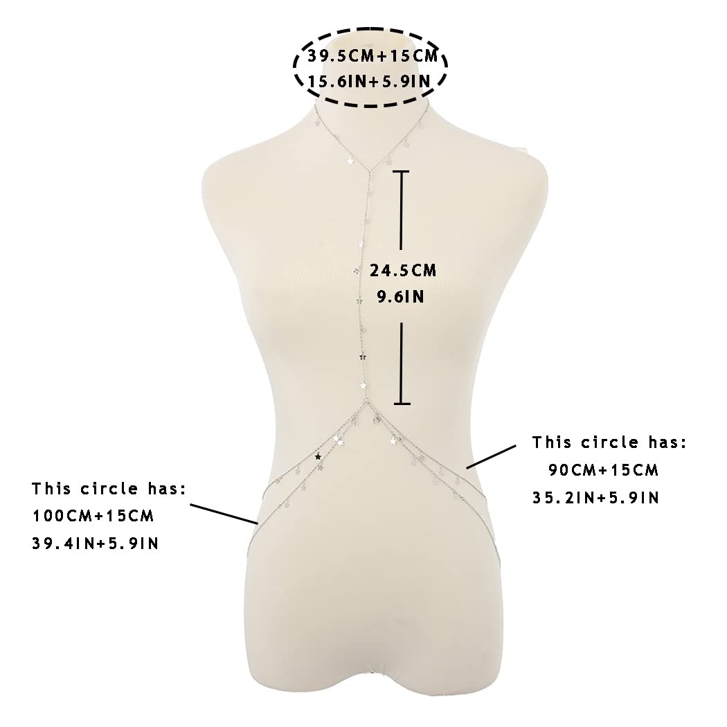 Bounzhi Silver Sexy Body Chain Jewelry for Women - Crossover Thin Bra Bikini Waist Belly Chain - Perfect for Beach Parties, Music Festivals & Boudoir Photography