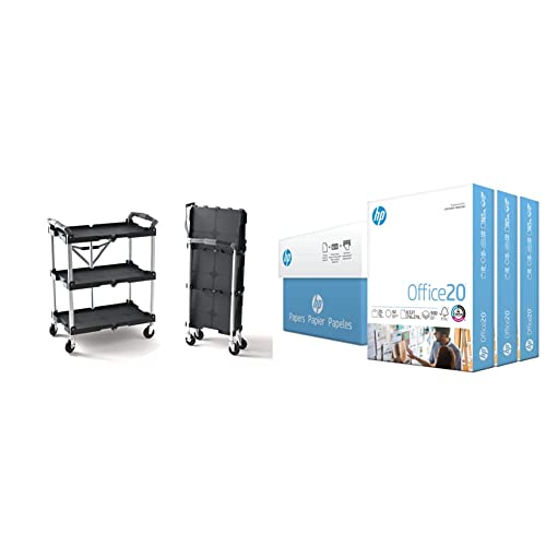 Olympia Tools 85-188 Pack-N-Roll Folding Collapsible Service Cart - Black, 50 Lb Capacity per Shelf | HP Printer Paper 8.5 x 11 | 20 Lb Office Paper for Printing, Copying & Document Organization - Perfect for Warehouses, Offices & Home Storage