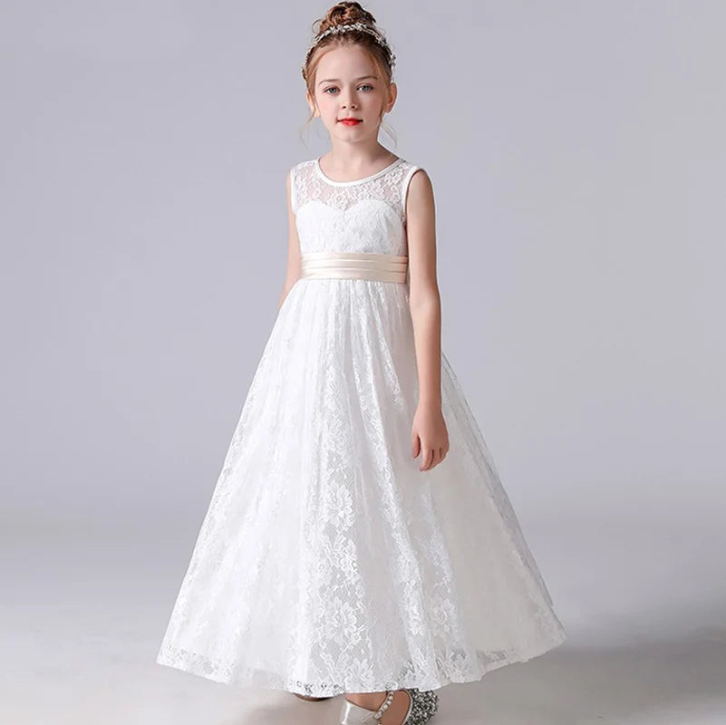 Elegant Lace Flower Girl Dress Sleeveless - Perfect for Weddings, Birthdays, Pageants & First Communion | Formal Occasions & Special Events