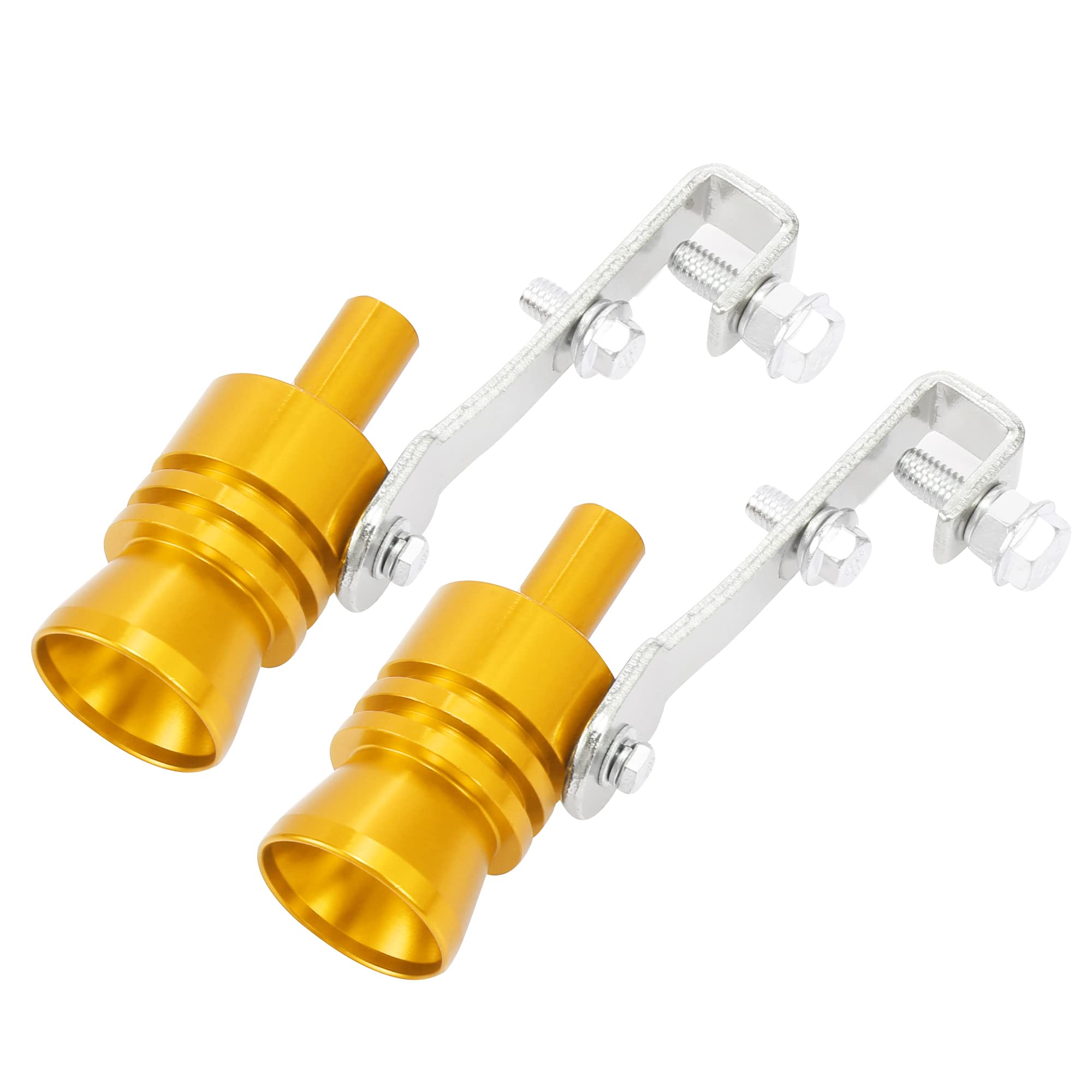 X AUTOHAUX 2pcs Universal Turbo Sound Exhaust Muffler - Aluminum Alloy L Size Whistle Pipe for Car Roar Enhancement (Gold Tone) - Perfect for Performance Cars & Off-Road Vehicles