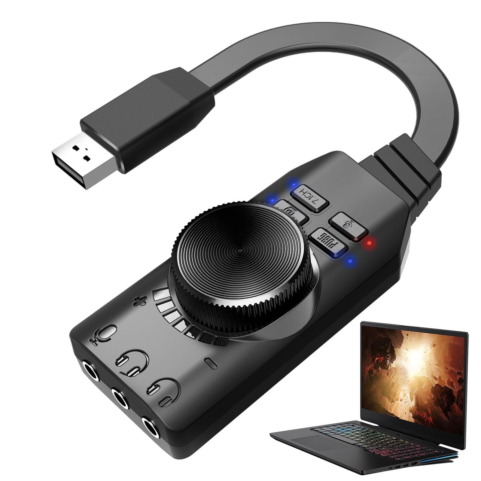 Uozonit USB Audio Adapter - Virtual 7.1 Surround Sound USB to Optical Converter with Volume Control | Portable USB Sound Card for Gaming, Streaming & Music | Perfect for League of Legends, Headsets & PC Audio Setup